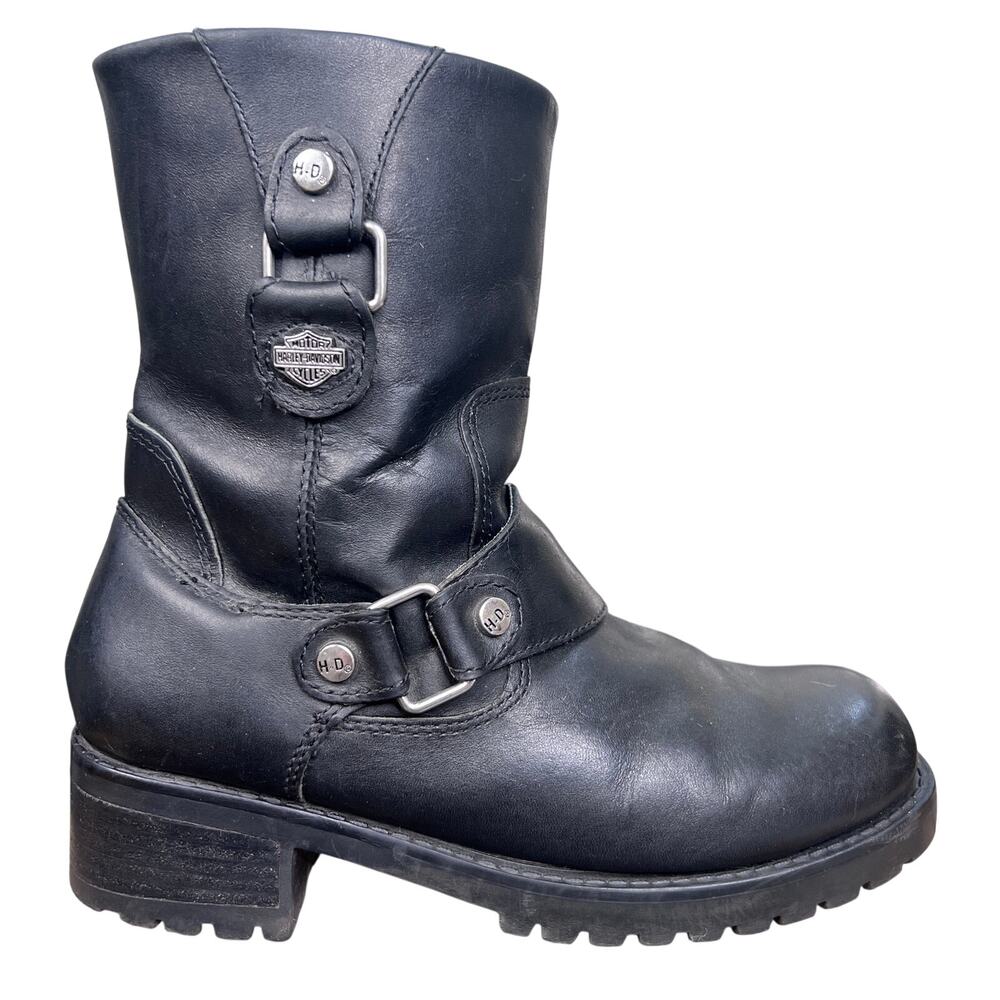 Harley Davidson Women's Alivia Black Leather Harness Moto Boots Size 8
